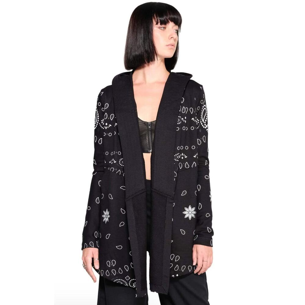 Jonny Cota Draped Hoodie in Black Bandana Open Front Women’s Small